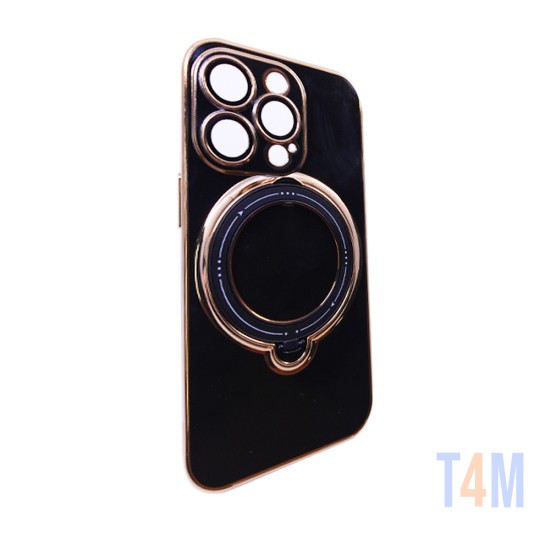 Funda Dura de Silicona con Protector de Cámara y Anillo de Soporte para Apple iPhone 15 Pro Negra